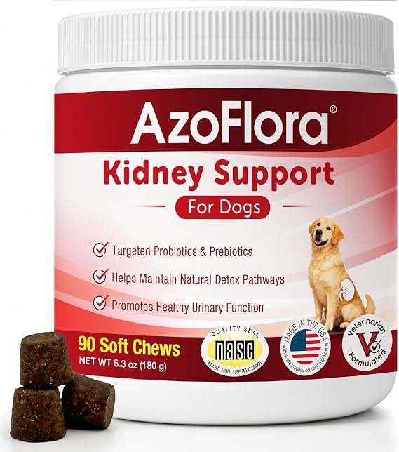 Azoflora Kidney Support Supplement for Dogs, Supports Healthy Urinary Tract & Kidney Function, Soft Chews, Easy to Administer, No Refrigeration Required 90 Count