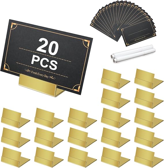 Place Card Holders Gold Brass Vintage Finish Table Card Holder Antique Small Table Card Stands Memo Price Tags Reception Party Photo, 20Pcs