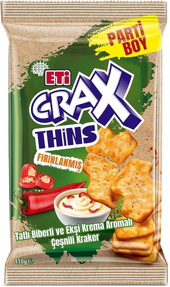 Eti Crax Thins Tatlı Biberli Ekşi Kremalı Kraker 110 x 14 Adet