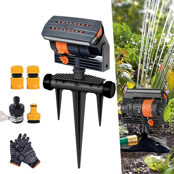 16-Nozzle Oscillating Sprinkler with Dual-Zone Sprinkler Water Timer, Adjustable Water Sprinklers for Lawn Yard Garden, Heavy Duty Automatic Irrigation System (Black B)