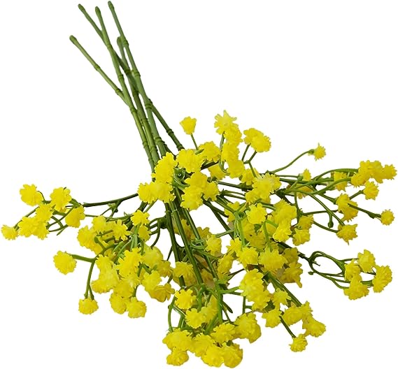6 Pcs Artificial Baby's Breath Flowers Real Touch Faux Gypsophila Bouquets Fake Flowers for Wedding Decorations Bridal Bouquet Home Floral Arrangement Centerpieces Party Decoration (Yellow)