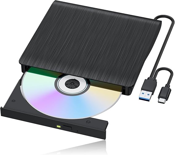 External Blu-ray Drive, Portable Blu-ray Player & CD DVD Burner USB 3.0 & Type-C BD/DVD/CD Reader, Plug and Play, Lightweight for Windows/Mac/Linux (2 in 1)