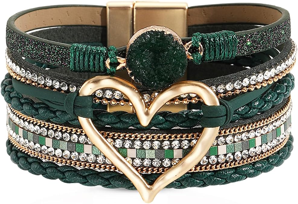 Leather Wrap Bracelet Boho Woodland Bangle for Women