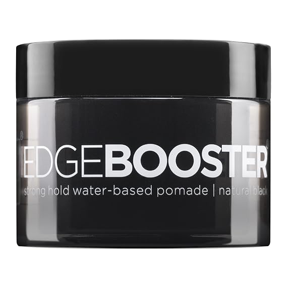 Style Factor EDGE BOOSTER HIDEOUT Water-Based Pomade | Strong Hold & Instant Gray Coverage | Slick Styling for Flyaways, Edges & Roots | High Shine Finish | Natural Black | 3.38 oz