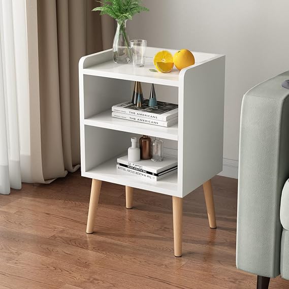 White Nightstand Small Bedside Table Kids Nightstand 3-tier Wood Side Table