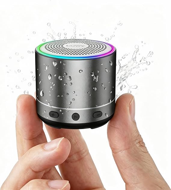 Mini Bluetooth Speaker, Portable Speakers with RGB Lights, HD Stereo, Grey