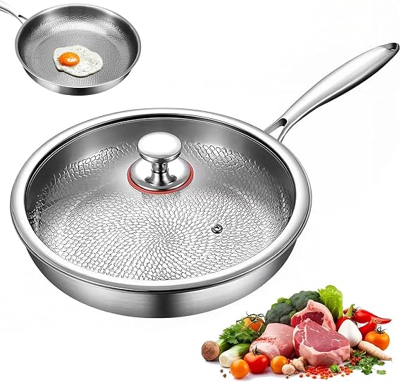 Titanium Hammered Pan Pro with Lid, Titanium Pans for Cooking Non Stick, Frying Pan Cookware (9in)