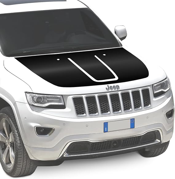 Hood Blackout Decal Racing Stripes Compatible with Jeep Grand Cherokee 2011-2020 Vinyl Decals Stickers Years 2011-2020 Vinyl Modified Stripe Exterior Decal (Style#1, Gloss Black)