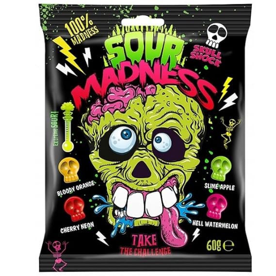 Sour Madness Skull Shape Candy Extreme Sour Take The Challenge 60g (Imported)