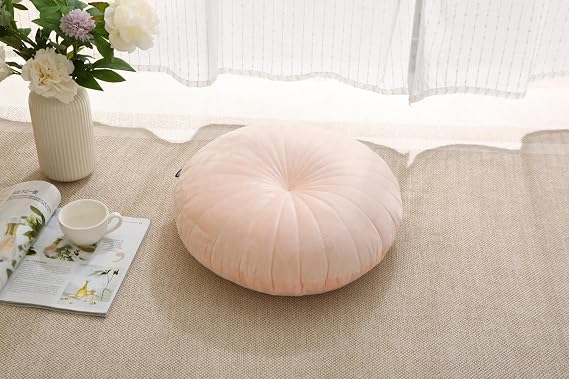 Floor Pillow Meditation Cushion Round Large Floor Pillows Seating for Adults, Velvet Thick Floor Cushions for Yoga Living Room Balcony Outdoor Tatami 18inch（Pink）