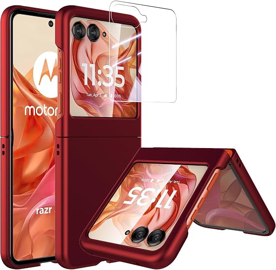 Foluu Slim Fit Case for Motorola Razr 2024/2025 [Not fit Razr Plus 2024], with Front Built-in Screen Protector, Ultra Thin Matte PC with Non-Slip Grip Protective Cover for Razr 2024/2025 (Deep Red)