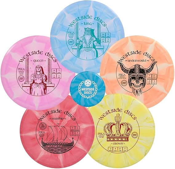 Westside Discs Origio Burst 5-Disc Golf Starter Set - Beginner Disc Golf Accessories for Men - 2X Drivers, 1x Fairway Driver, Midrange & Putter - Mini Marker Included - Colors Will Vary