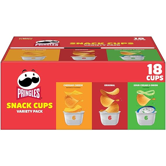 Pringles Potato Crisps Chips, Lunch Snacks, Snack Cups, Variety Pack, 12.9oz Box 18 Cups