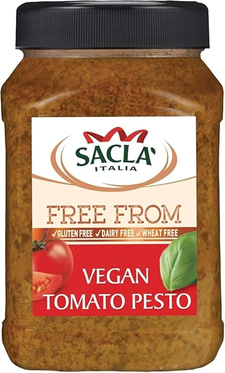 Sacla Vegan Tomato Pesto Sauce - Free From Dairy, Wheat and Gluten, Perfect with Pasta, Stuffed Tomatoes and Chickpea Salad - Made with Tomatoes, Nuts and Fragrant Basil 950g (Pack of 1)