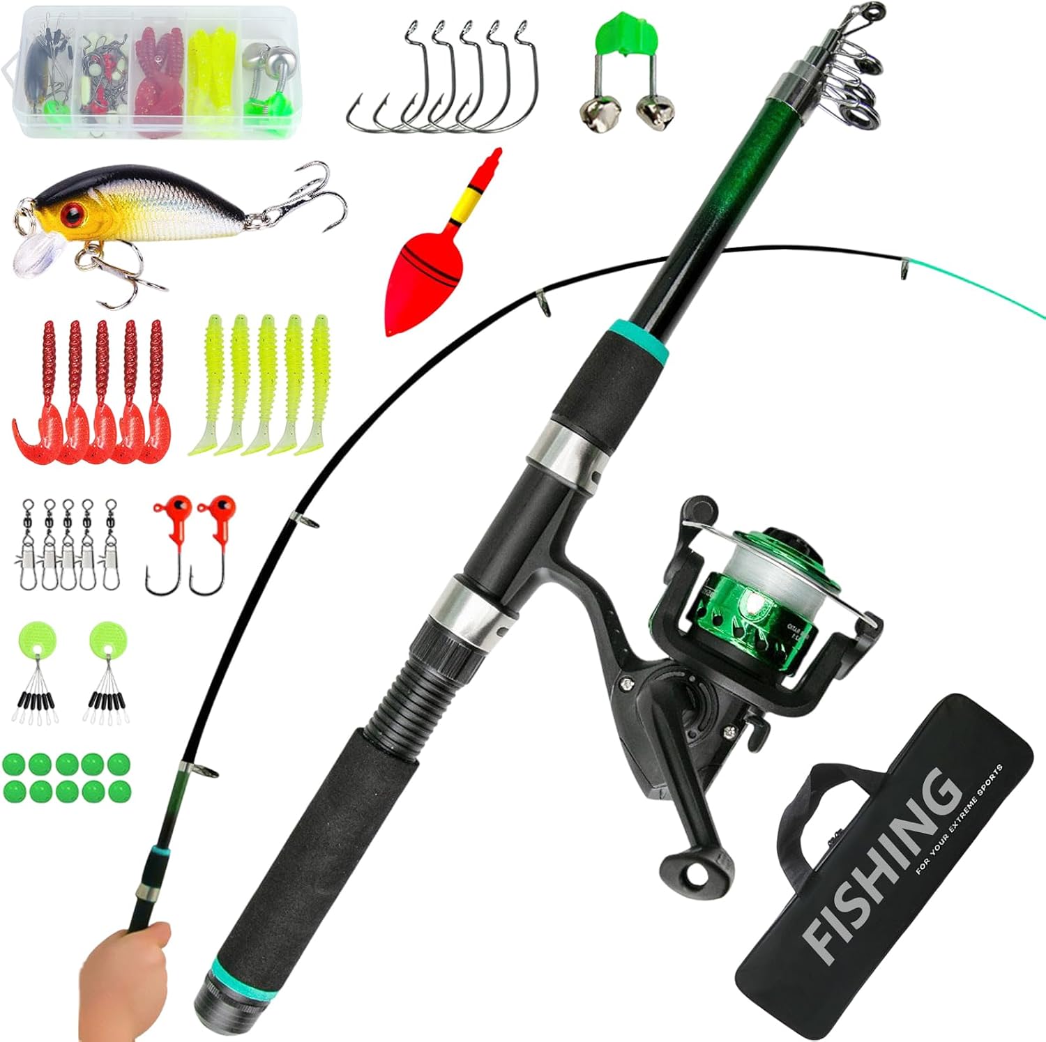 Kids Fishing Rod, 1.8M/5.91FT Carbon Fiber Telescopic Fishing Rod, Fishing Set with Spinning Reel Combos and Carry Bag, Fishing Set Up Complete Starter Kit for Beginner and Youth