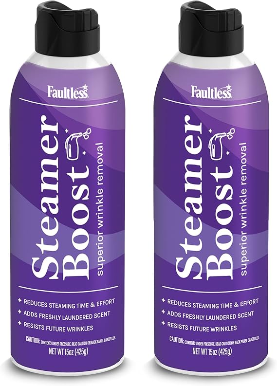 Faultless Steamer Boost (2 Pack) - Wrinkle Remover Spray for Clothes - Fabric Steamer to Reduce Steaming Time & Effort Travel Wrinkle Spray w/Freshly Laundered Scent & Removes Odor, 15 oz (425g)