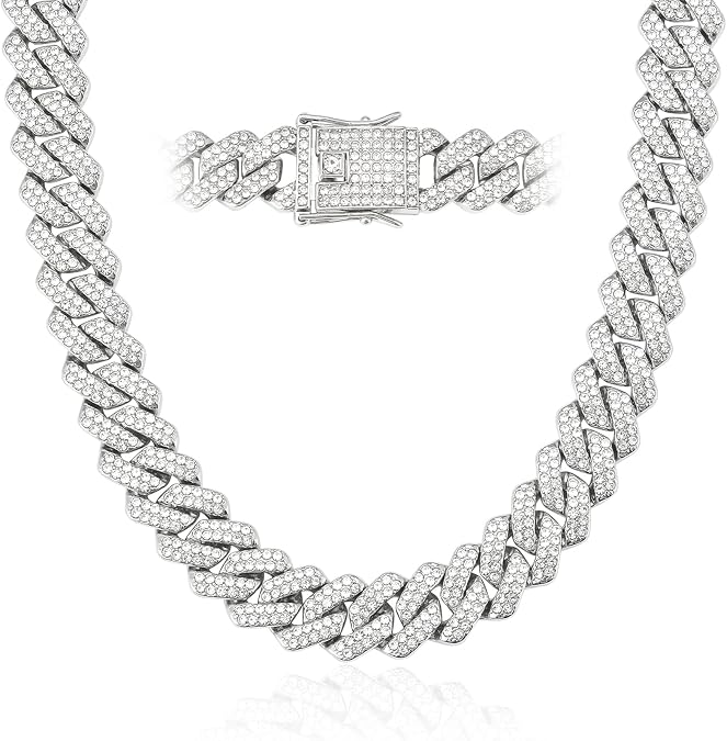 Mens Cuban Link Chain Miami Cuban Necklace 18K Gold Silver Chain For Men Women 14mm Iced Out Hip Hop Jewelry