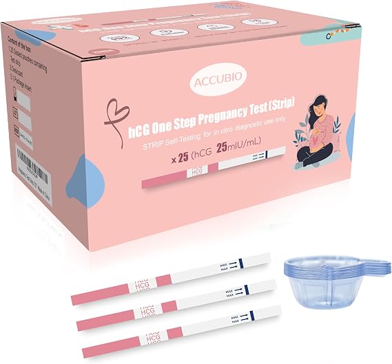 Pregnancy Test Strips with Urine Cups, 25 Count Individually Wrapped hCG Early Detection Home Tests Over 99% Accurate, Rapid Early Detection Pregnancy Test Strip 25mIU/mL