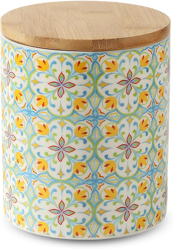 Ceramic Jar with Airtight Seal Lid, Coffee Container Kitchen Food Storage Jars for Spice Sugar Tea Bag and More, Stackable Decorative Jars for Countertop - 12.4 x 12.4 x 14.4cm (Vintage Floral)