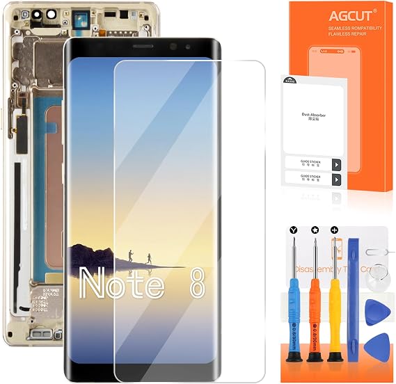 OLED for Samsung Galaxy Note 8 Screen Replacement for Display De Samsung Note 8 Digitizer for Galaxy Note 8 LCD SM-N950F SM-N950U Screen Touch Assembly Repair Part Gold with Frame