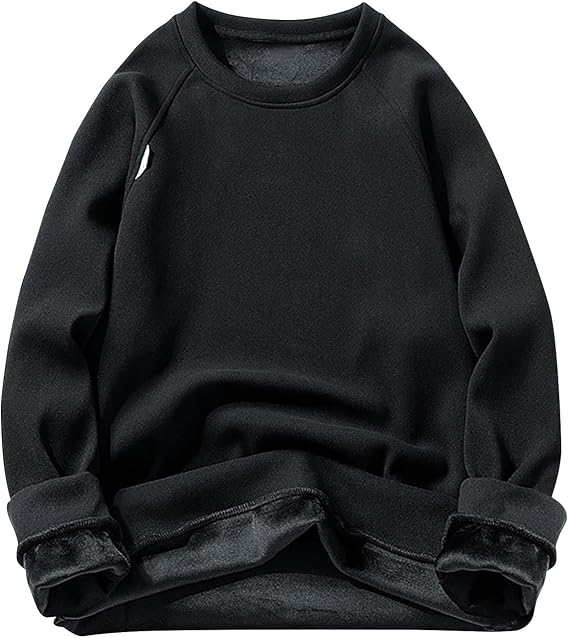Shirts for Men Regular Fit Plush Warm Long Sleeve Crewneck Pullover Sweater Outdoor Fashion Warm Sport Sweatshirt