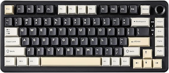 YUNZII B75 Mechanical Keyboard, 75% Hot Swappable Keyboard with Knob, RGB Backlit Gasket Gaming Keyboard with Double-Shot PBT Keycaps, Cherry Profile, for WIN/MAC (black, blue grey tactile)
