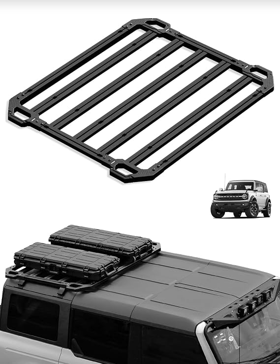 JROAD Bronco Hard top Platform Roof Rack, Rear Cargo Basket for 2021 2022 2023 2024 Ford Bronco Hardtop 4-Door (Exclude Bronco Sport) Bronco Half Short Luggage Rack Rooftop Storage Carrier Shelf