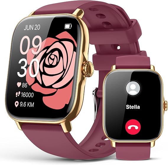 Smart Watch for Women Men, Bluetooth Call, Fitness Step Tracker Watch for Android iPhone Compatible, IP68 Waterproof Smartwatch with Sleep Monitor/Activity Tracker/Pedometer (Wine Red, 1.91)