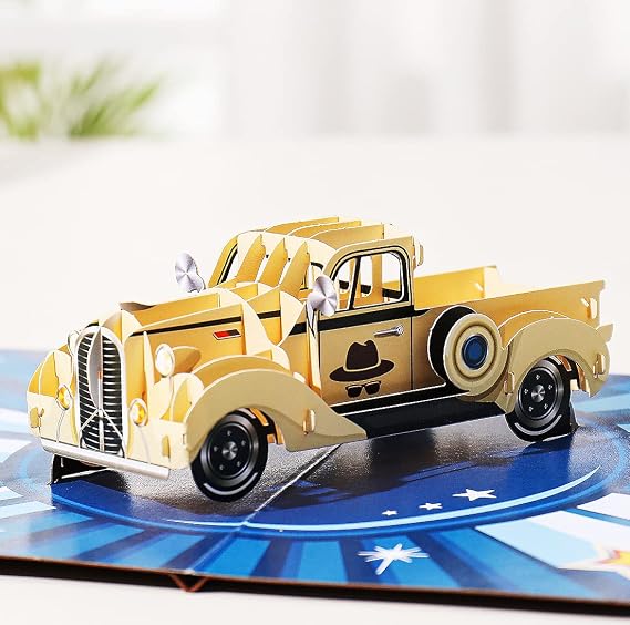 Liif Classic Car Fathers Day Card, 3D Happy Fathers Day Pop Up Card, Funny Birthday Card For Dad, Men, Husband, Chef, Him, Grandfather | With Message Note & Envelop (Classic Car)