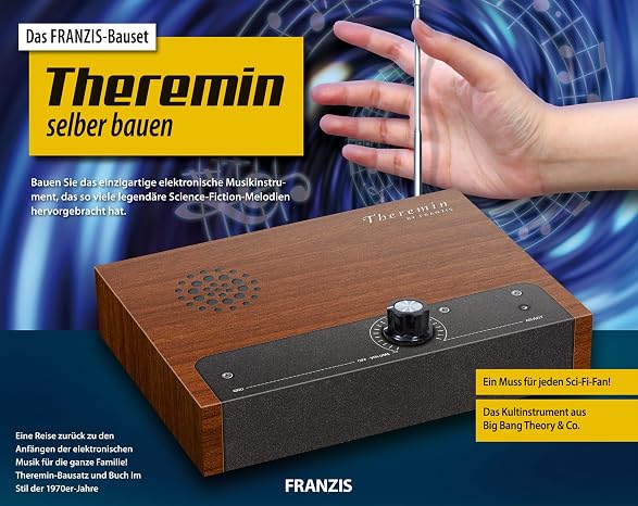 Franzis 65347 - Build your own Theremin - kit for soldering, the cult musical instrument as a DIY kit - Play the legendary sci-fi instrument - with circuit board and 80-page manual, from 14 years