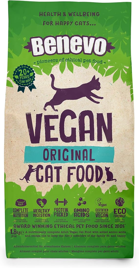Benevo Vegan cat Food for Adult Cats 1.8kg. Holistic, Meat-Free, Complete, Non-gm Dry Food Kibble for Your cat. Award Winning Vegan pet Food Made in the UK.