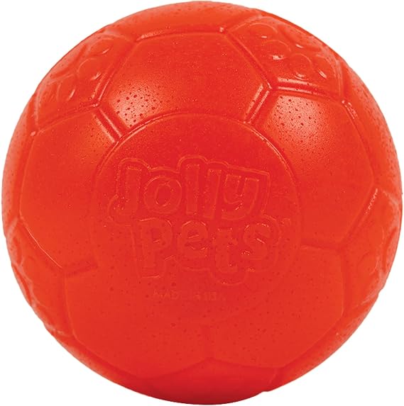 Jolly Pets Mini Soccer Ball Dog Toy, 4 in, Orange - Durable | Small 4 inch durable dog soccer ball, tougher tennis ball alternative that won't deflate when punctured, floats, made in USA