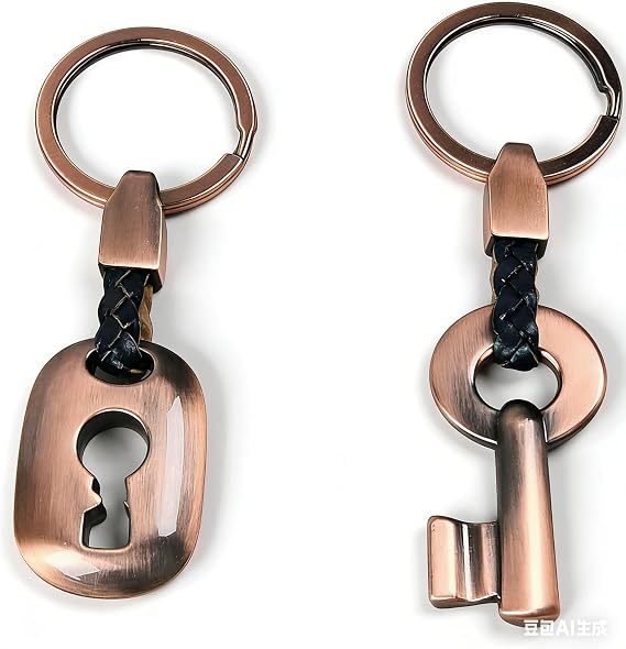 1 Pair Bronze Couple Keyrings, Romantic Copper