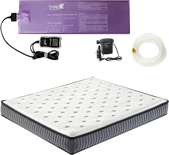 Semi Waveless Water Bed Mattress King Size (76x80 Inches) - Foldable Softside Waterbed with Smart Thermostats & Fill/Drain Kit | Soft Cover for Adults