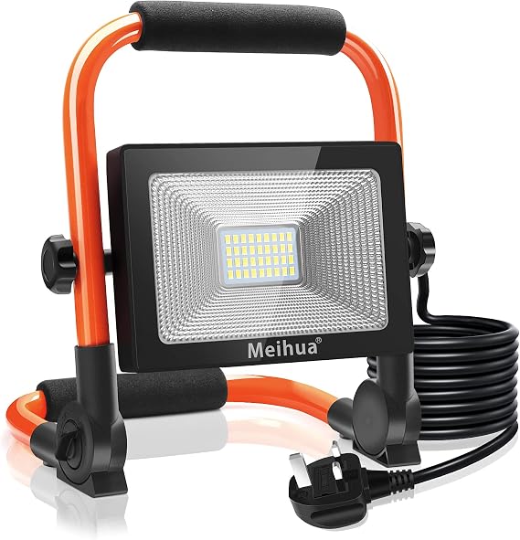 35W LED Work Light 3000LM Job Site Light 6500K Plug in Folding FloodLight | Portable Stand Work Lights Mains Powered Cold White 3.5M Wire with Plug for Car Repairing Home Workshop Garage [Energy Class F]