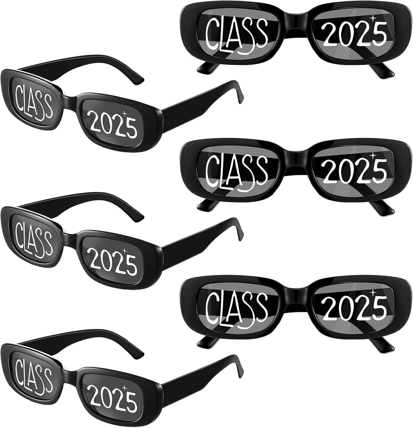 Cuffbow 6 Pcs 2025 Graduation Glasses Class of 2025 Sunglasses Bulk Plastic Eyeglasses Graduation Party Supplies Photo Booth Props Black