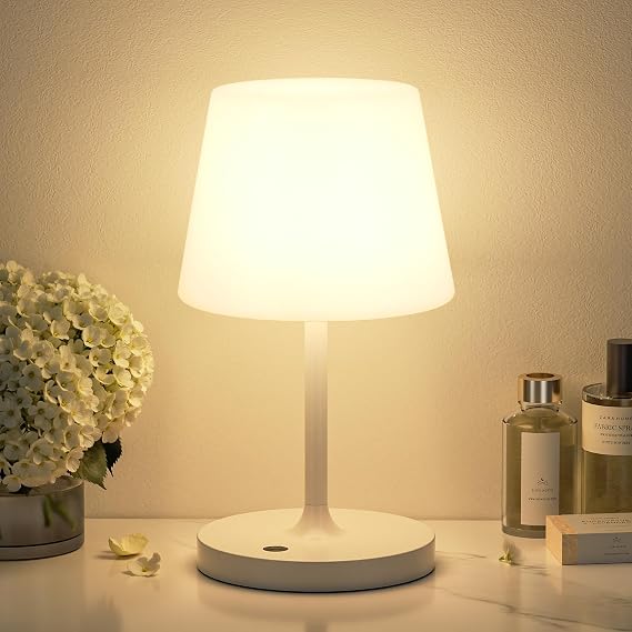 Kakanuo White Cordless Shower Lamp Waterproof, Rechargeable Table Lamp with 4000mAh Battery, Touch Dimmable Desk Light for Outdoor, Kitchen, Bathroom, Camping, Patio, IP54