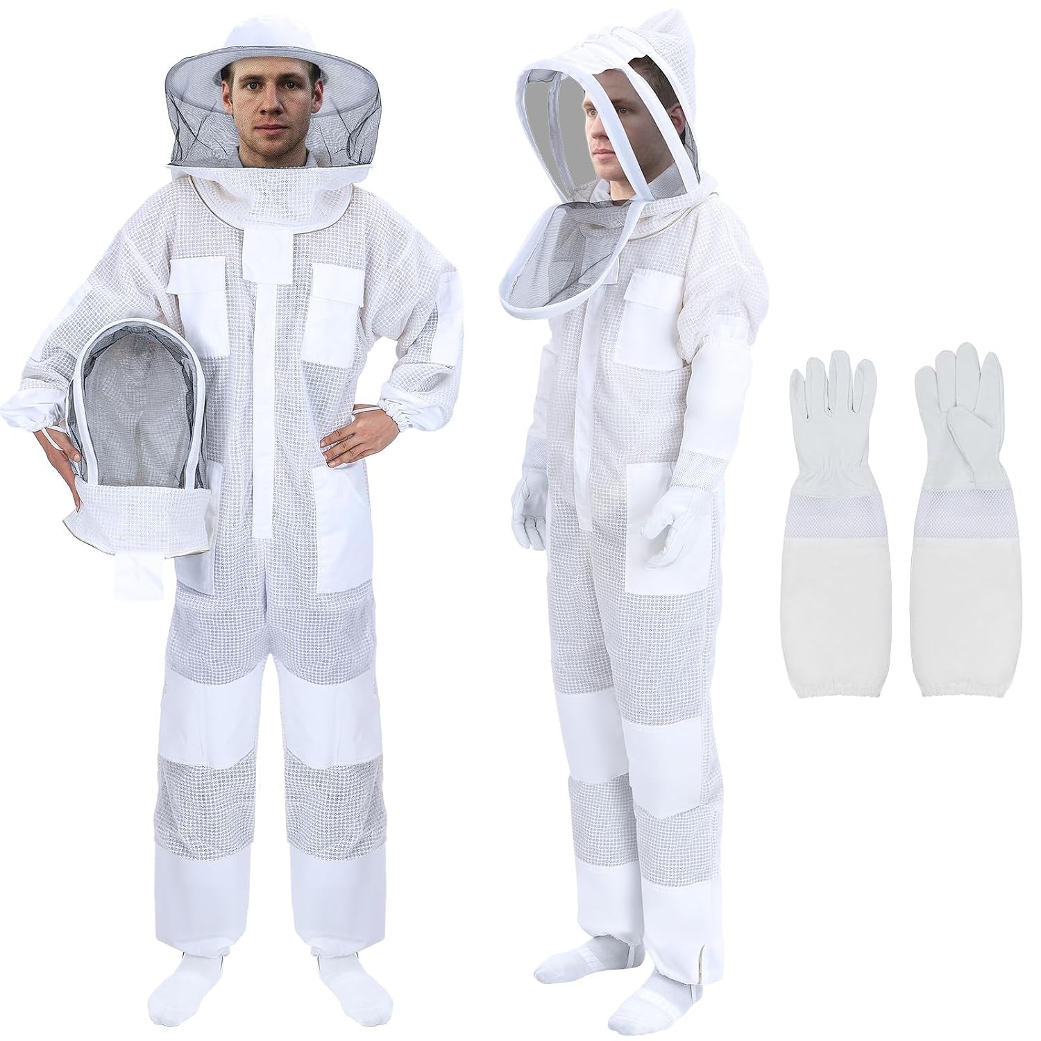 YORKING Ventilated Bee Suit, 3 Layer Bee Suit for Men Women, Sting Proof Protective Beekeeping Kit with Gloves, 2 Beekeeping Veils for Beekeepers - 2XL