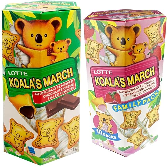 Lotte Koala's March Cookie Bundle - Chocolate Cream 1.45 oz and Strawberry Cream 6.89 oz