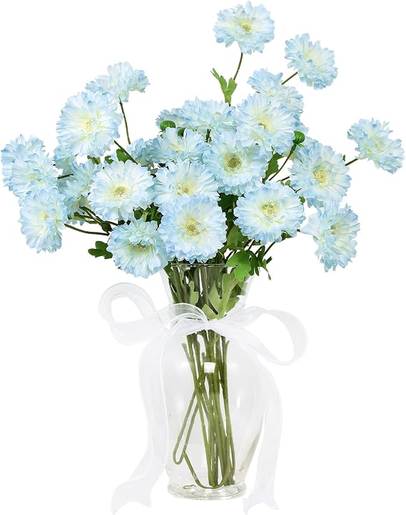 Coferset 6pcs Realistic Fake Silk Daisy Gerber Flowers,Baby Blue
