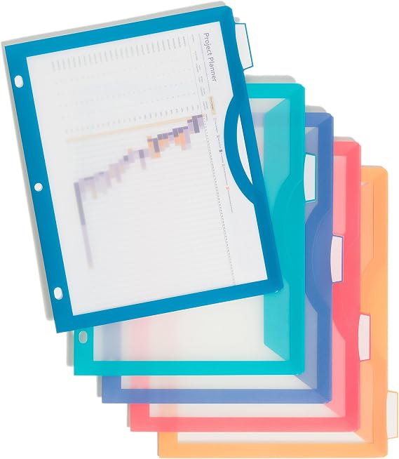 U Brands 5 Tab Binder Dividers for 3 Ring Binders, w/View Pockets, Brights