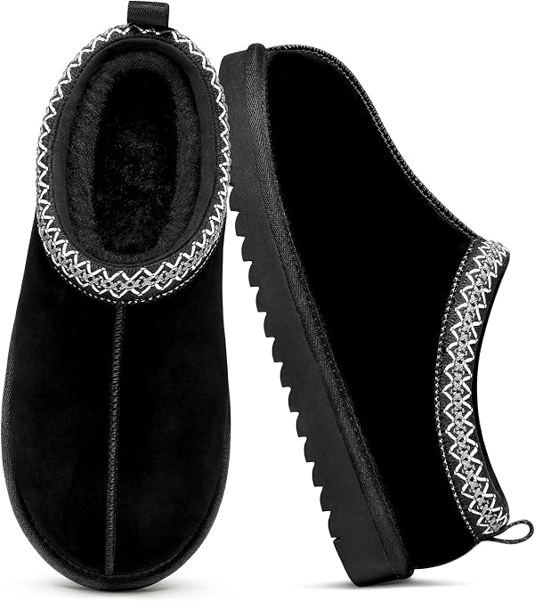 Evshine Womens Genuine Suede Slippers, Fuzzy House Shoes Indoor Outdoor
