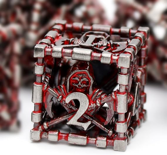 DND Dice Metal Game Dice Dungeons and Dragons Dice Set HNCCESG Hollow Grim Reaper D&D Dice Polyhedral Dice Set for Pathfinder MTG RPG DND Dice Set W20 W12 W10 W8 W6 W4 (Death Blood)