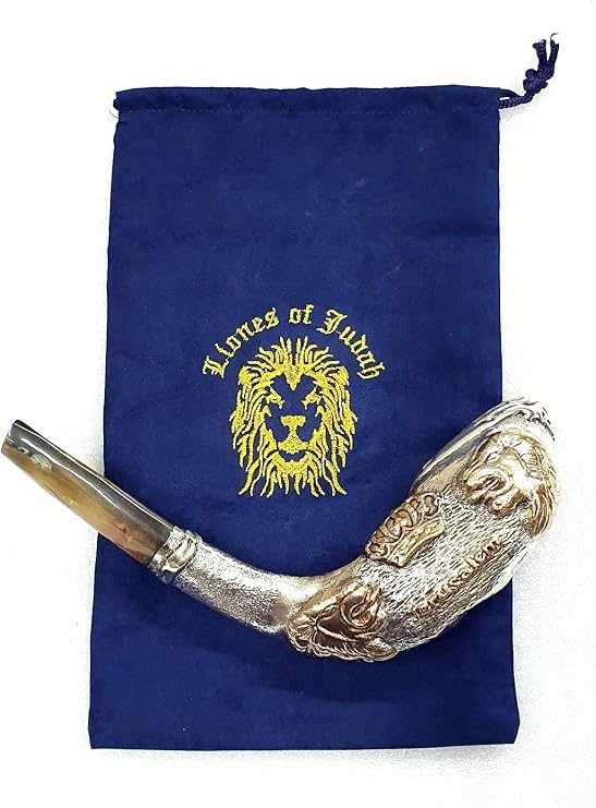 Shofarot Israel Silver-Plated Ram's Horn Shofar - Authentic Lion of Judah Design - 100% Kosher Certified Jewish Horn Chofar from the Holy Land with Free Shofar Bag