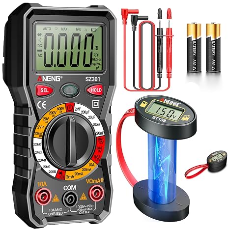 ANENG Multimeter Measures Voltage, Current, Resistance, Continuity, Diode with Battery Tester for AAA, AA, C, D, 9V, 6F22, 1.5V/3V Button Batteries for LCD Electric Tool for Household Tester