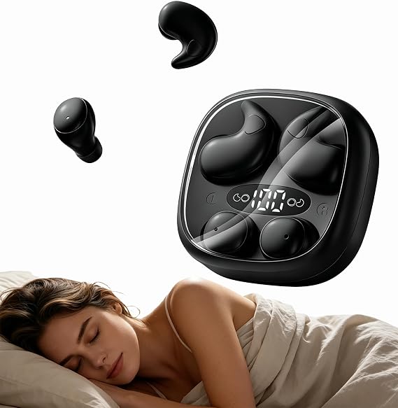 Flat Sleep Earbuds for Side Sleepers, Invisible Mini Earbuds for Small Ear Canals, Bluetooth 5.4, 66H Battery, Noise Blocking, Waterproof, LED Display for Sleep, Work & Travel(Black)