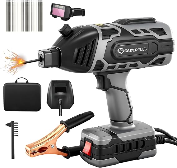 Sakerplus Portable Welding Machine, 110V IGBT Inverter Handheld Welder, ARC Portable Welder with 5 Variable Current Adjustment, 25 Pcs 3/32" Wire Rods, Welding Helmet, Carring Case Included