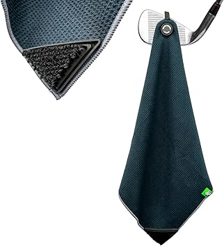 Scrub Doctor Golf Towel Black - Built-in Club Scrub Brush and Magnet - Clean Grooves - Magnetic for Strong Hold to Golf Carts or Clubs - Thick Premium Waffle Microfiber