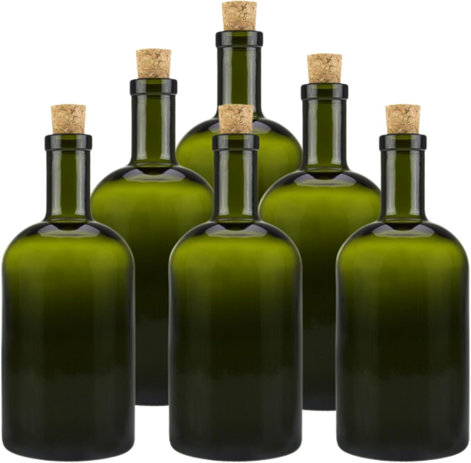 mikken 6 x Green/Brown Glass Bottle 500 ml Oil Bottle with Cork
