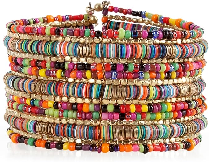 SPUNKYsoul Boho Cuff Bracelets, Women Adjustable Stackable Beaded Accessory